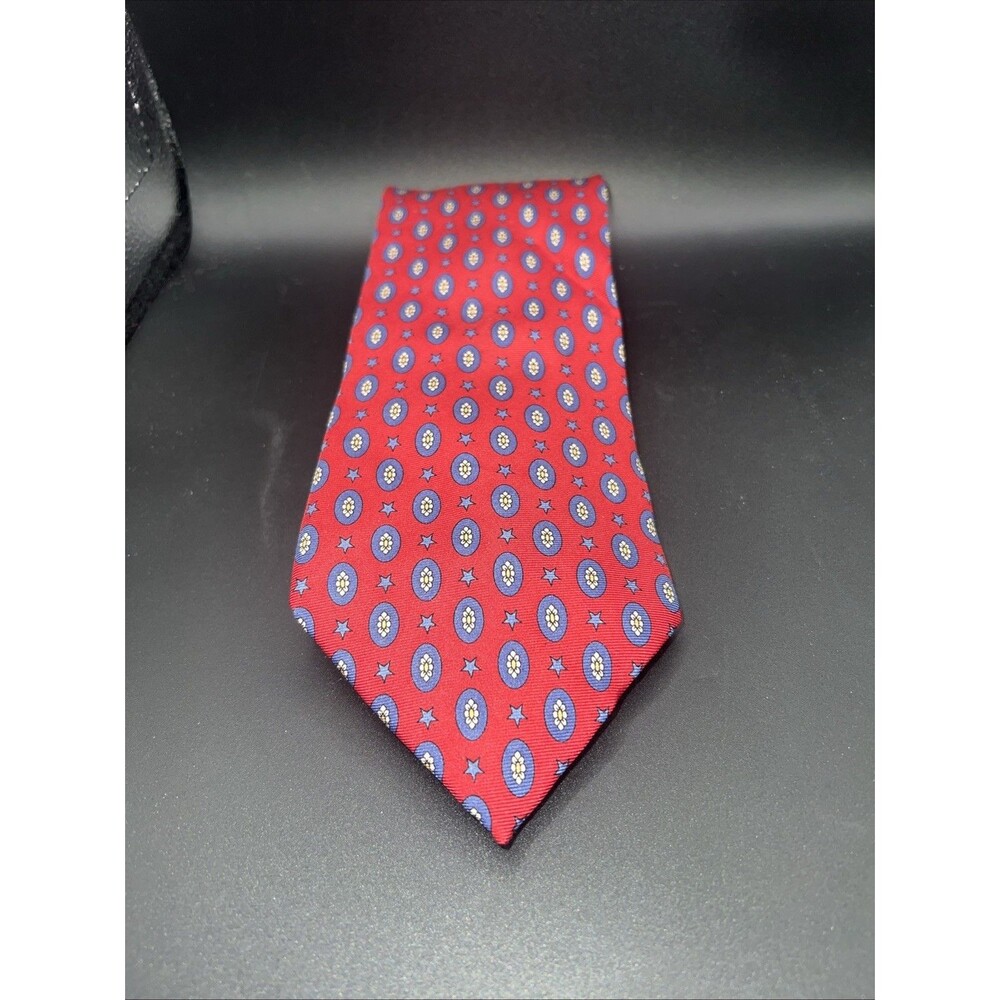 Tommy Hilfiger ties for men. Red, blue oval and yellow medallion pattern Stars
